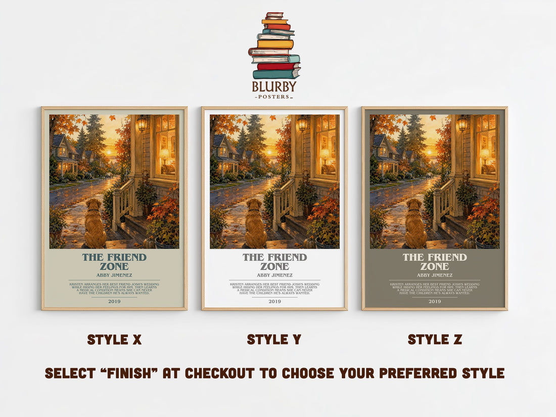 The Friend Zone bookish print in frame leaning in hallway – romance wall art (mockup)