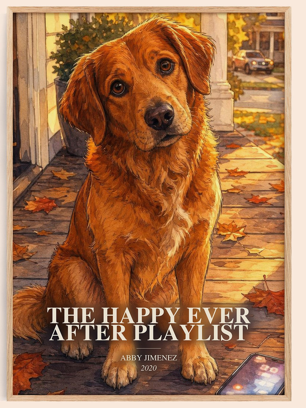 The Happy Ever After Playlist watercolour book poster by Abby Jimenez – framed literary art print