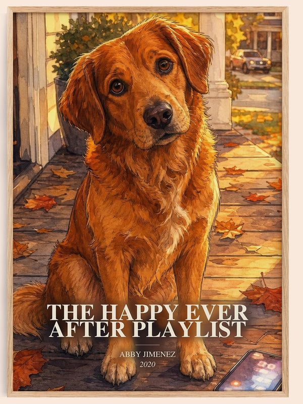 The Happy Ever After Playlist watercolour book poster by Abby Jimenez – framed literary art print