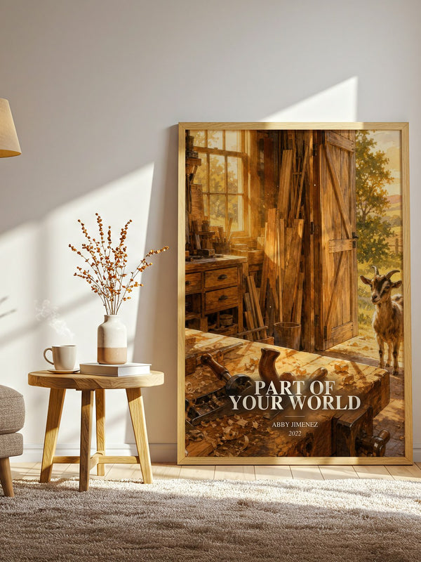 Part of Your World watercolour print in frame leaning in hallway – romance wall art
