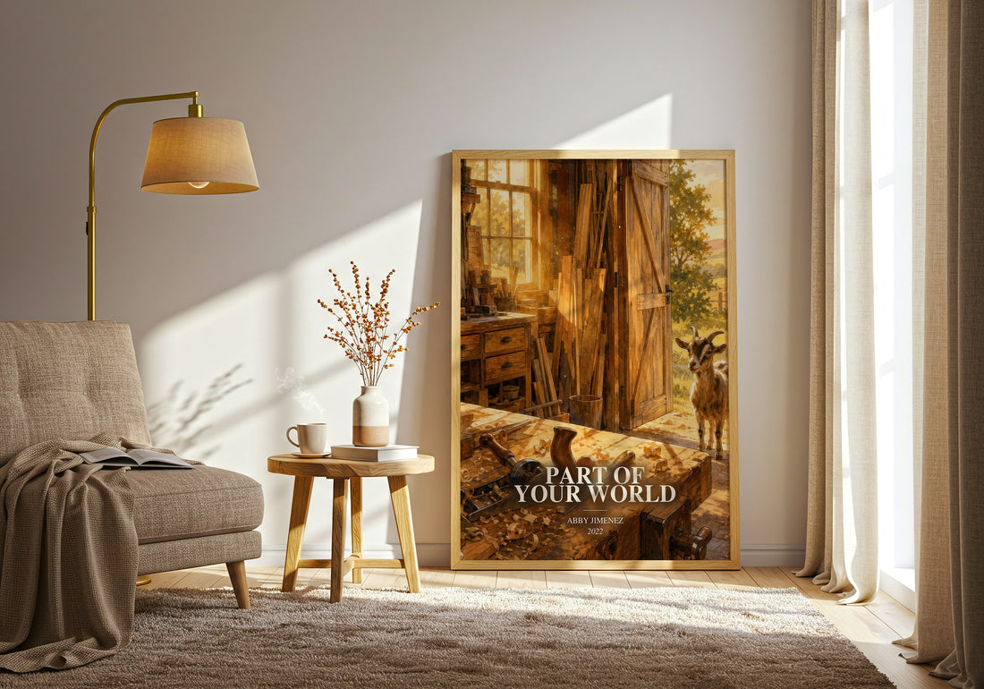 Part of Your World watercolour print in frame leaning in hallway – romance wall art (mockup)