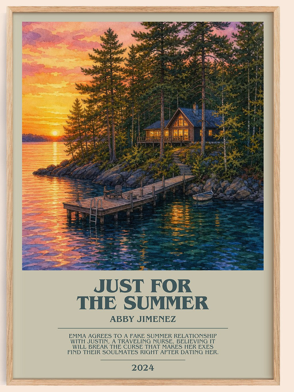 Just for the Summer bookish book poster by Abby Jimenez – framed literary art print