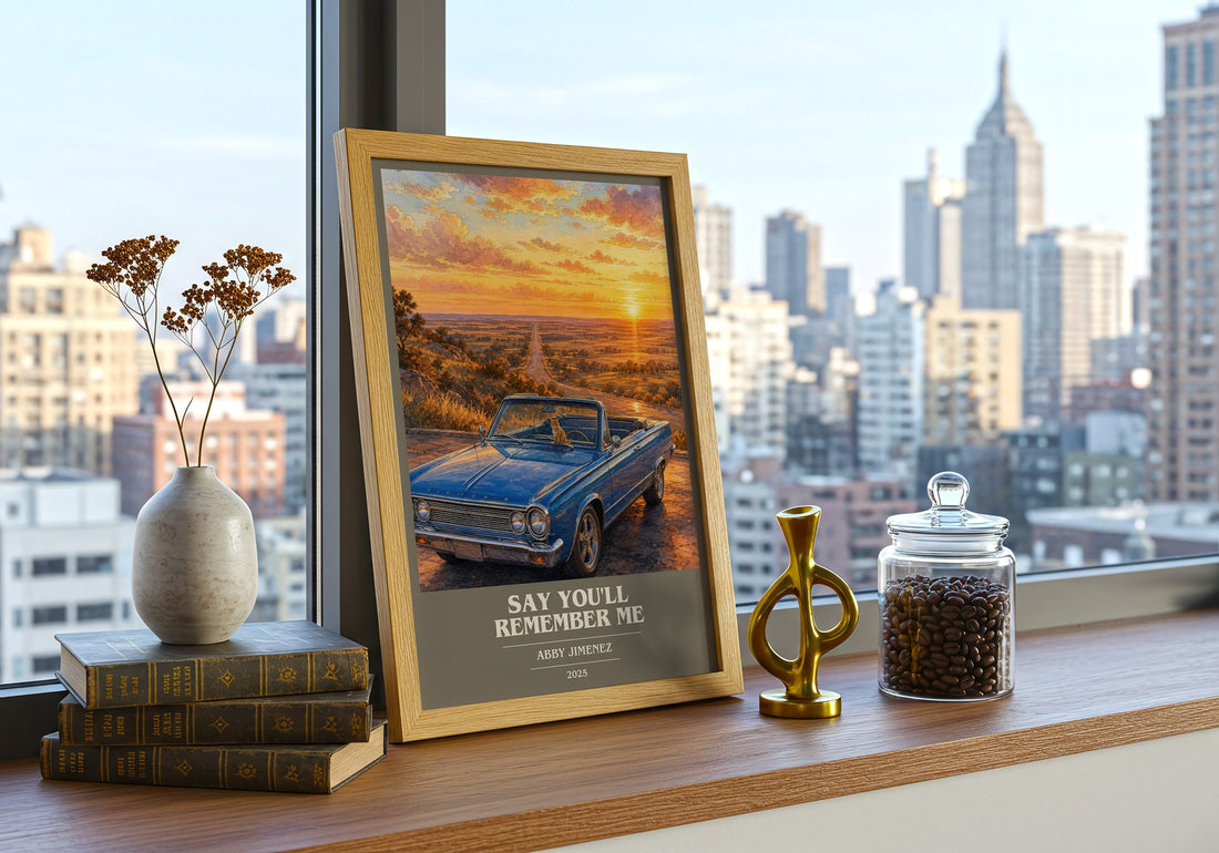 Say You'll Remember Me book cover print framed by window – literary home decor