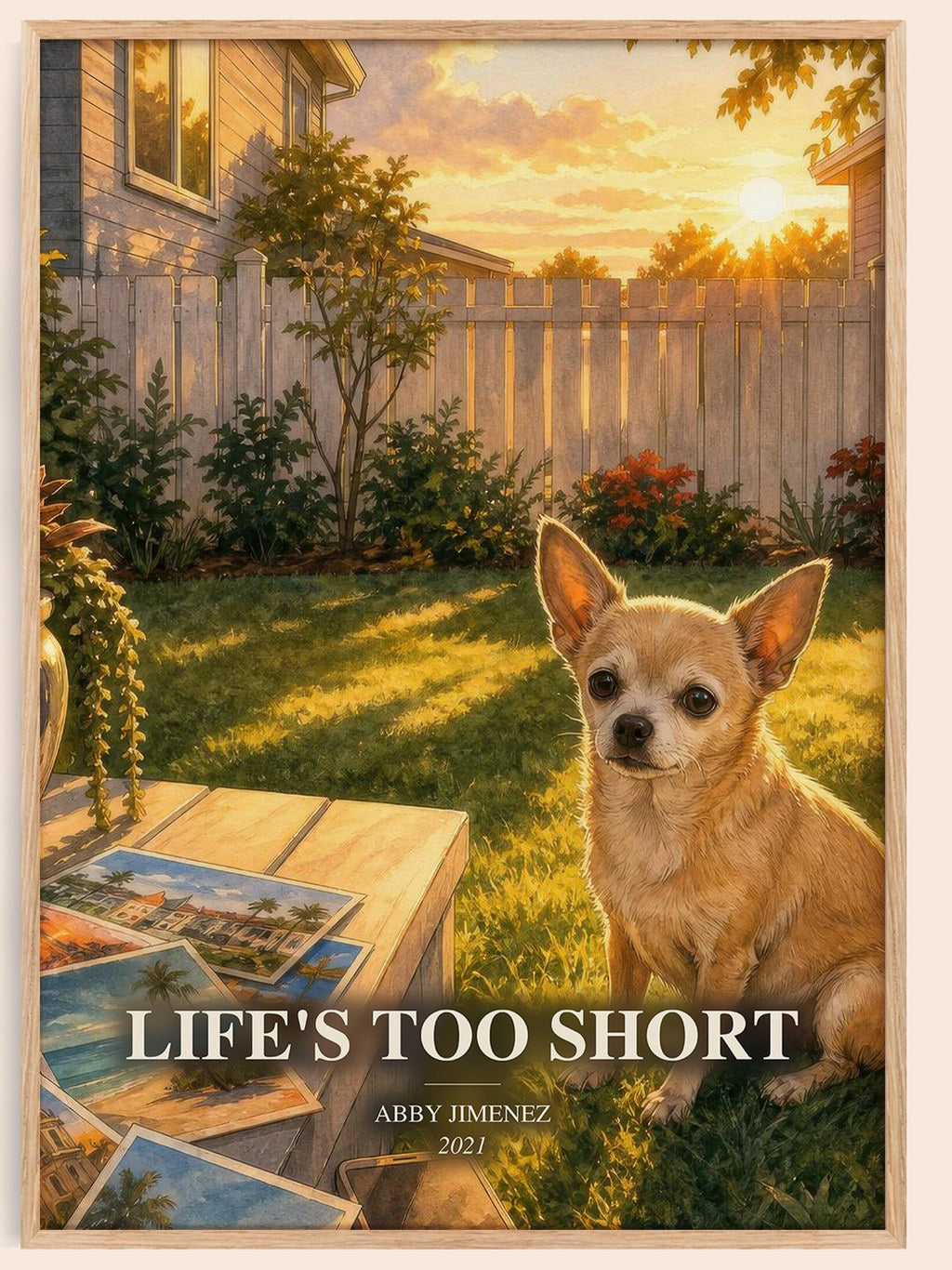 Life's Too Short watercolour book poster by Abby Jimenez – framed literary art print