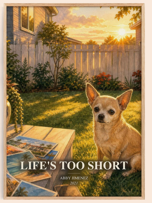 Life's Too Short watercolour book poster by Abby Jimenez – framed literary art print