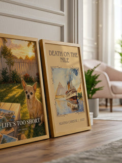 Life's Too Short watercolour print framed by window – literary home decor