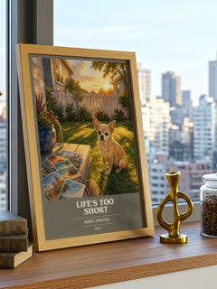 Life's Too Short book cover print framed by window – literary home decor