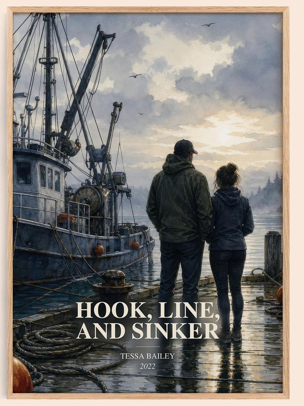 Hook, Line, and Sinker watercolour book poster by Tessa Bailey – framed literary art print