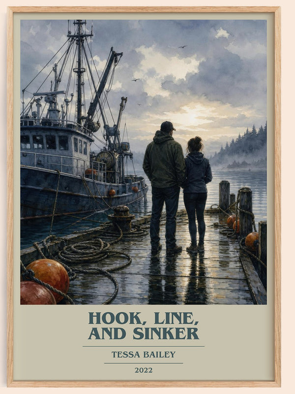 Hook, Line, and Sinker book cover book poster by Tessa Bailey – framed literary art print