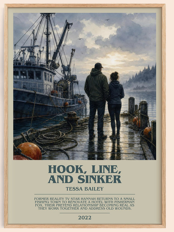 Hook, Line, and Sinker bookish book poster by Tessa Bailey – framed literary art print