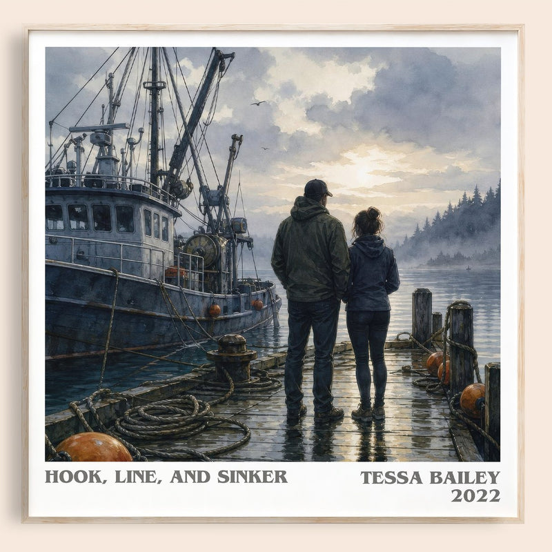 Hook, Line, and Sinker literary book poster by Tessa Bailey – framed literary art print