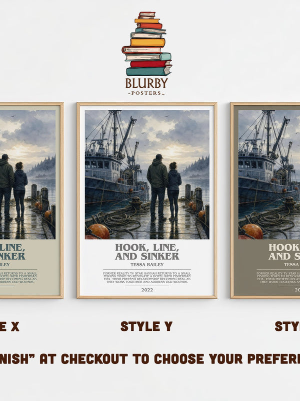 Hook, Line, and Sinker bookish print in frame leaning in hallway – romance wall art