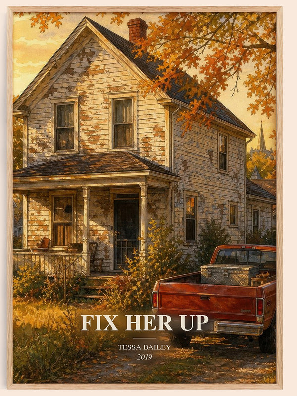 Fix Her Up watercolour book poster by Tessa Bailey – framed literary art print