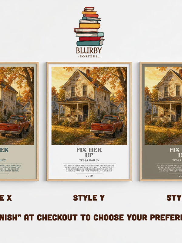 Fix Her Up bookish print in frame leaning in hallway – romance wall art