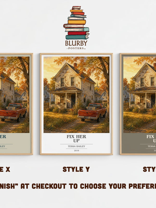 Fix Her Up book cover print in frame leaning in hallway – romance wall art
