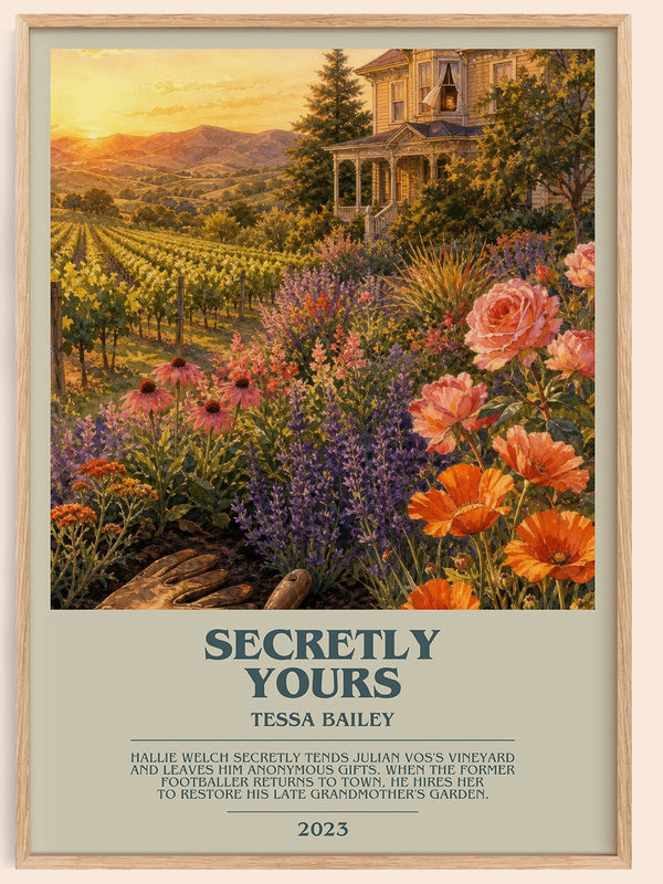 Secretly Yours bookish book poster by Tessa Bailey – framed literary art print