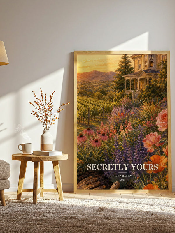 Secretly Yours watercolour print in frame leaning in hallway – romance wall art