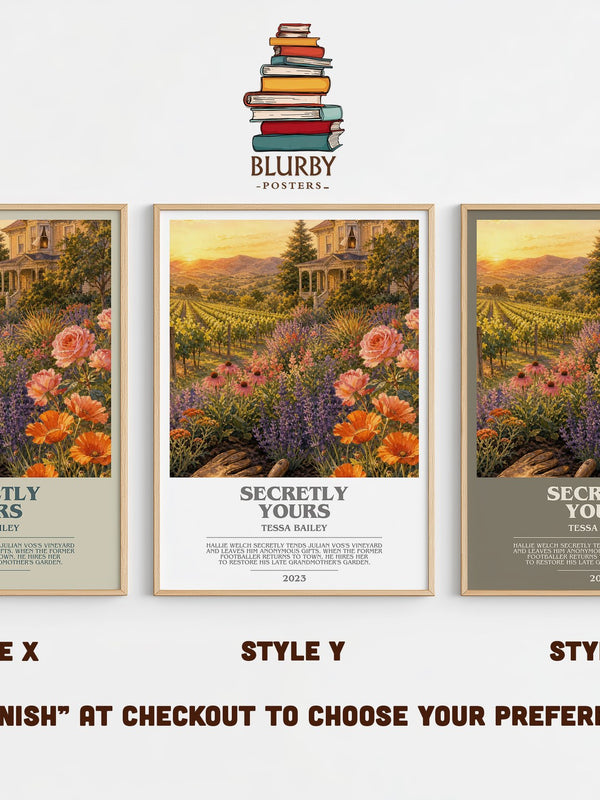 Secretly Yours bookish print in frame leaning in hallway – romance wall art