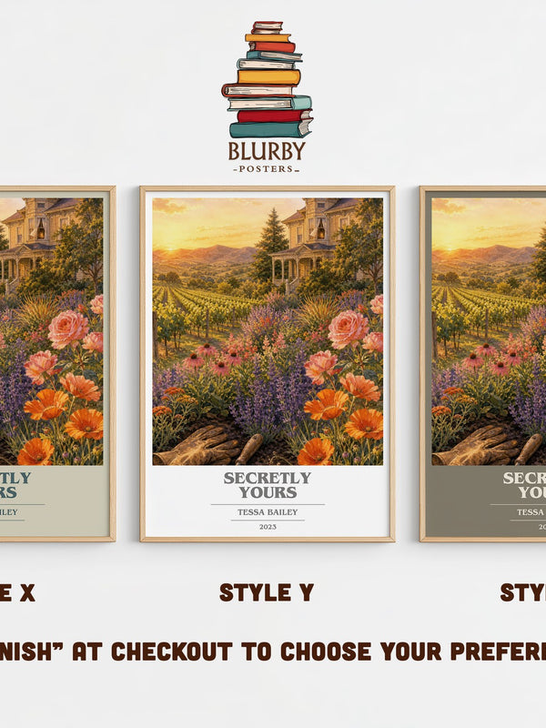 Secretly Yours book cover print in frame leaning in hallway – romance wall art