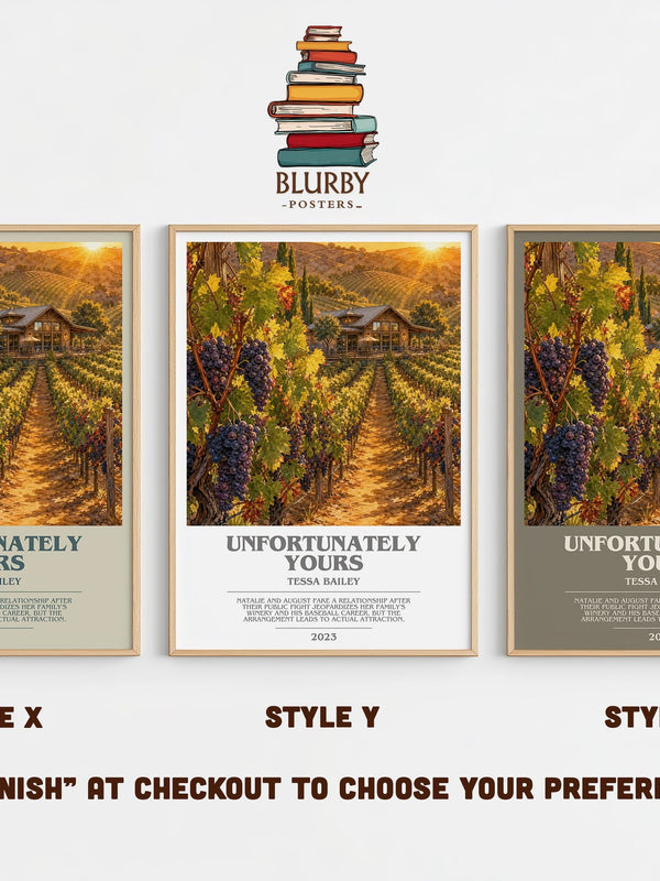 Unfortunately Yours bookish print in frame leaning in hallway – romance wall art