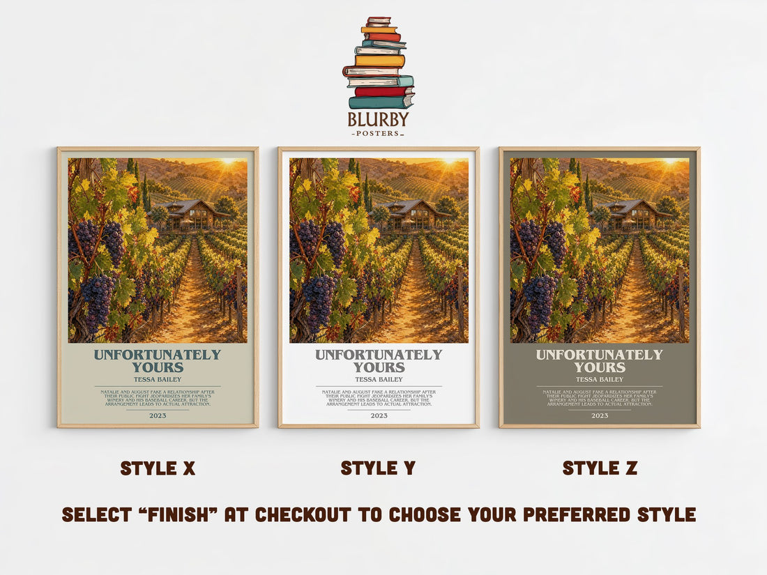 Unfortunately Yours bookish print in frame leaning in hallway – romance wall art (mockup)