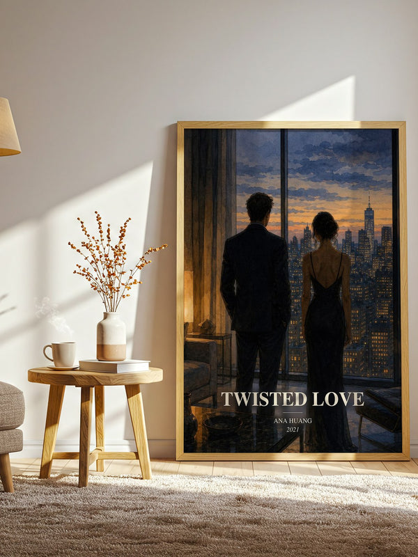 Twisted Love watercolour print in frame leaning in hallway – romance wall art