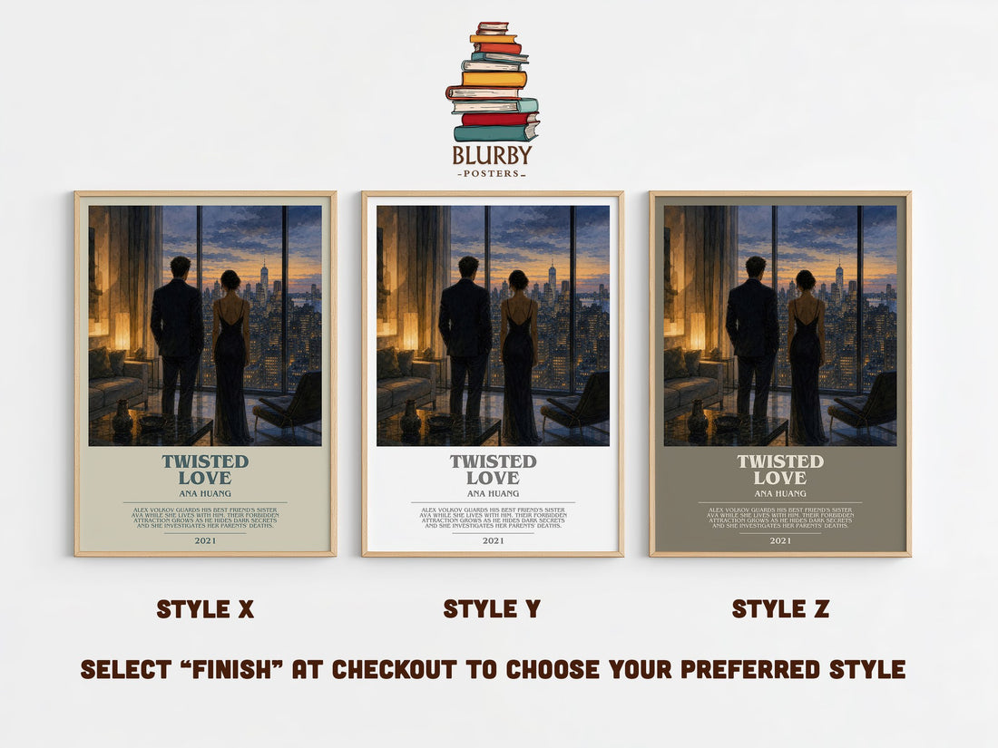 Twisted Love bookish print in frame leaning in hallway – romance wall art (mockup)