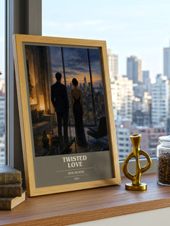 Twisted Love book cover print framed by window – literary home decor