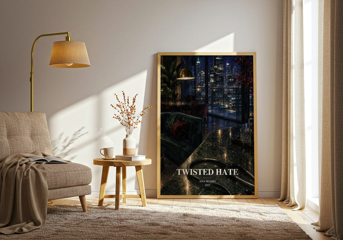 Twisted Hate watercolour print in frame leaning in hallway – romance wall art (mockup)