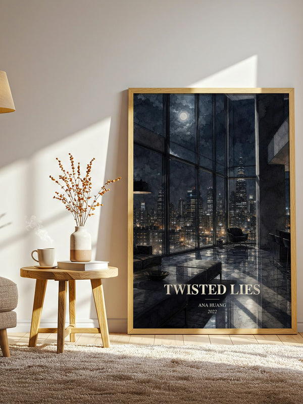 Twisted Lies watercolour print in frame leaning in hallway – romance wall art