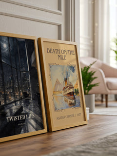 Twisted Lies watercolour print framed by window – literary home decor