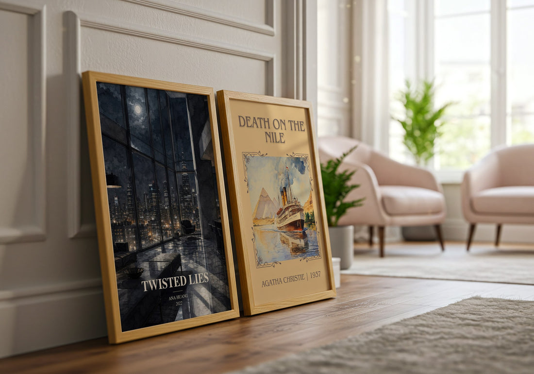 Twisted Lies watercolour print framed by window – literary home decor