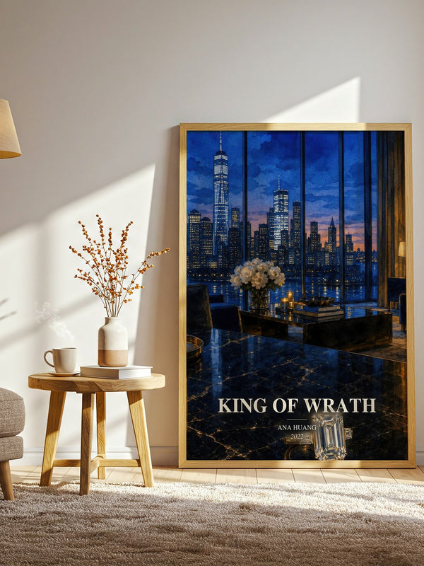 King of Wrath watercolour print in frame leaning in hallway – romance wall art