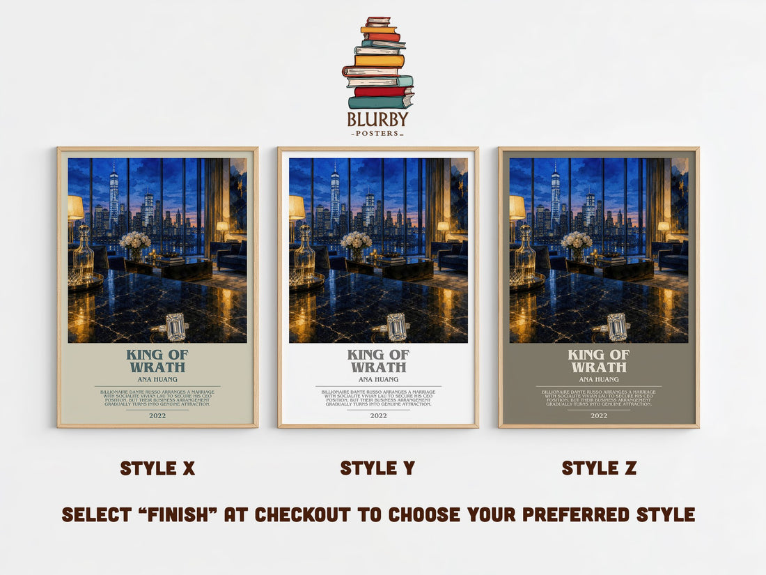 King of Wrath bookish print in frame leaning in hallway – romance wall art (mockup)