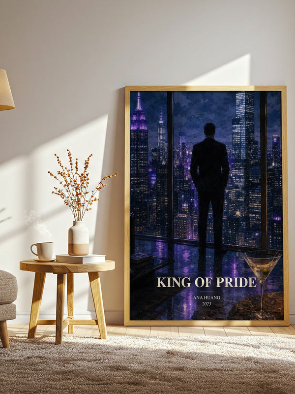 King of Pride watercolour print in frame leaning in hallway – romance wall art