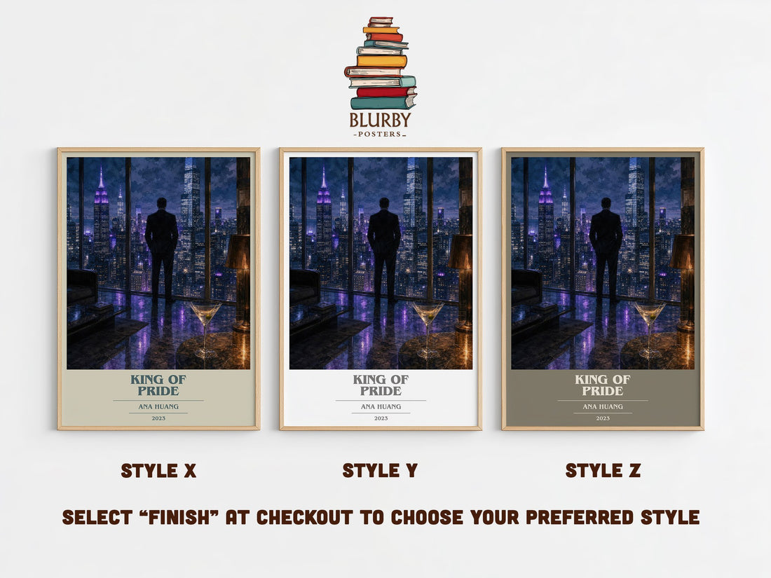 King of Pride book cover print in frame leaning in hallway – romance wall art (mockup)
