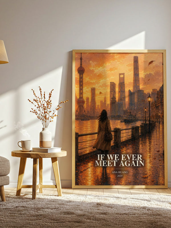 If We Ever Meet Again watercolour print in frame leaning in hallway – romance wall art