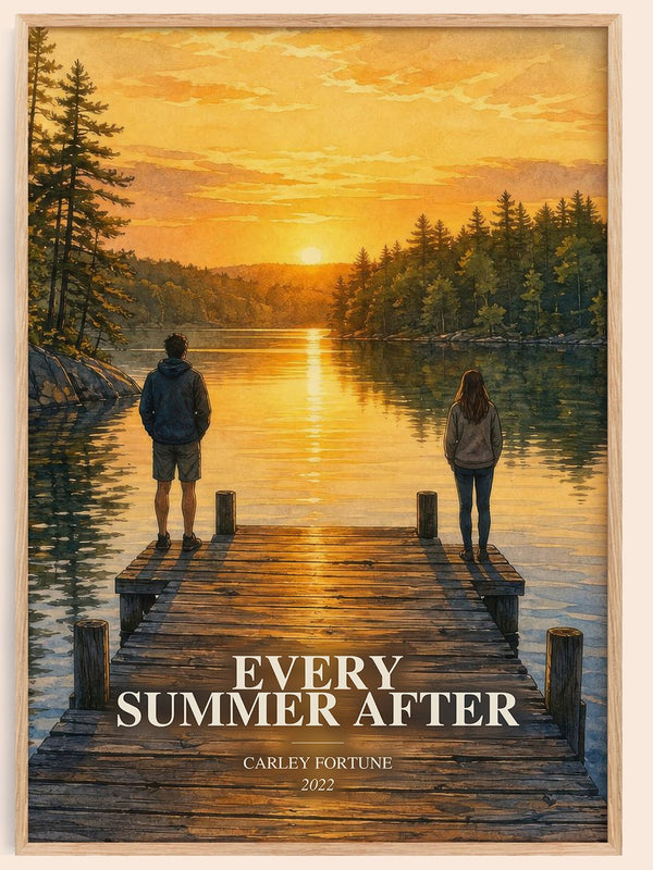 Every Summer After watercolour book poster by Carley Fortune – framed literary art print