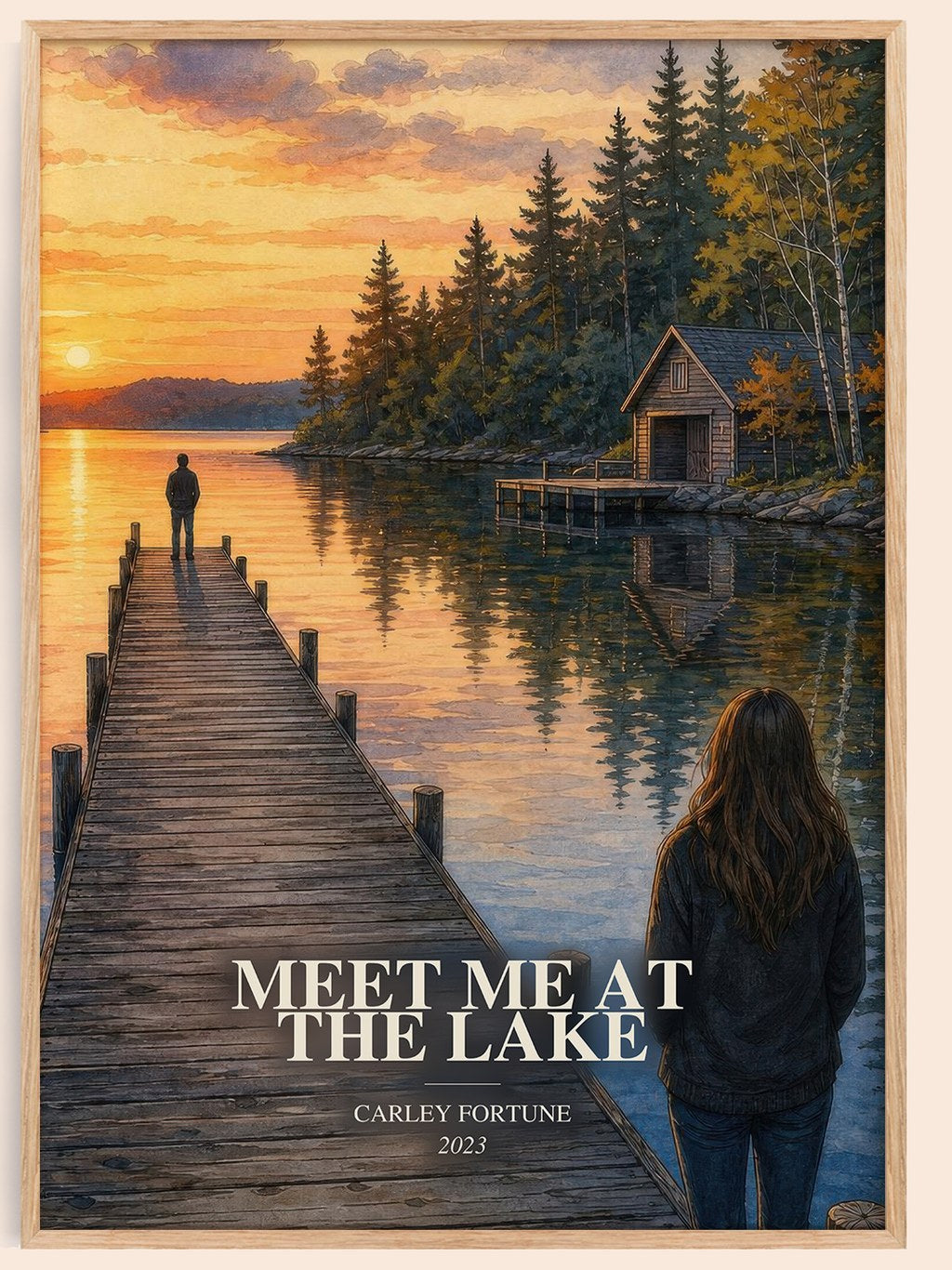 Meet Me at the Lake watercolour book poster by Carley Fortune – framed literary art print