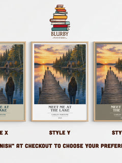 Meet Me at the Lake book cover print in frame leaning in hallway – romance wall art