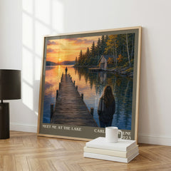 Meet Me at the Lake literary print framed by window – literary home decor