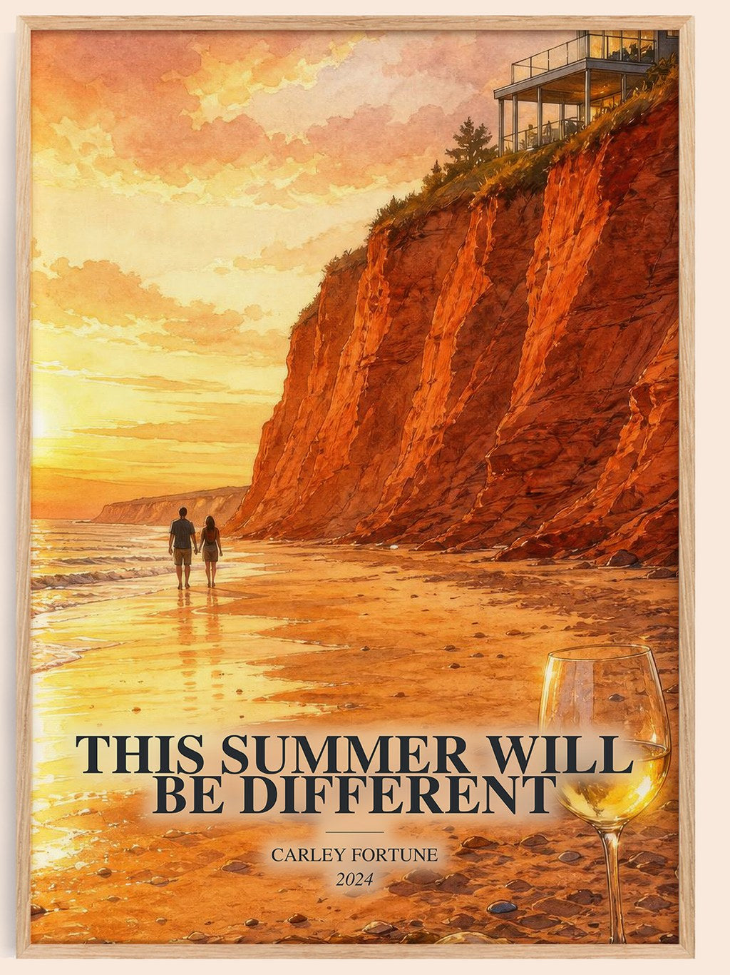 This Summer Will Be Different watercolour book poster by Carley Fortune – framed literary art print