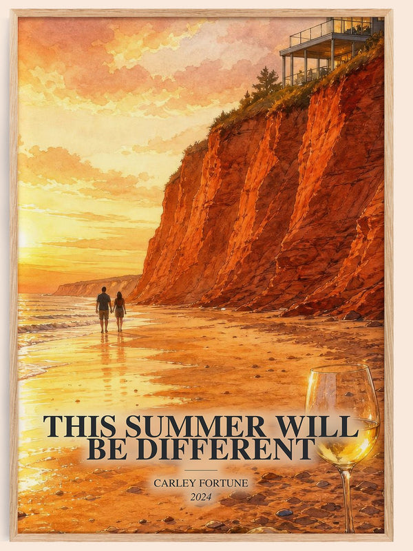 This Summer Will Be Different watercolour book poster by Carley Fortune – framed literary art print