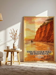 This Summer Will Be Different watercolour print in frame leaning in hallway – romance wall art