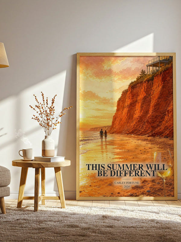 This Summer Will Be Different watercolour print in frame leaning in hallway – romance wall art