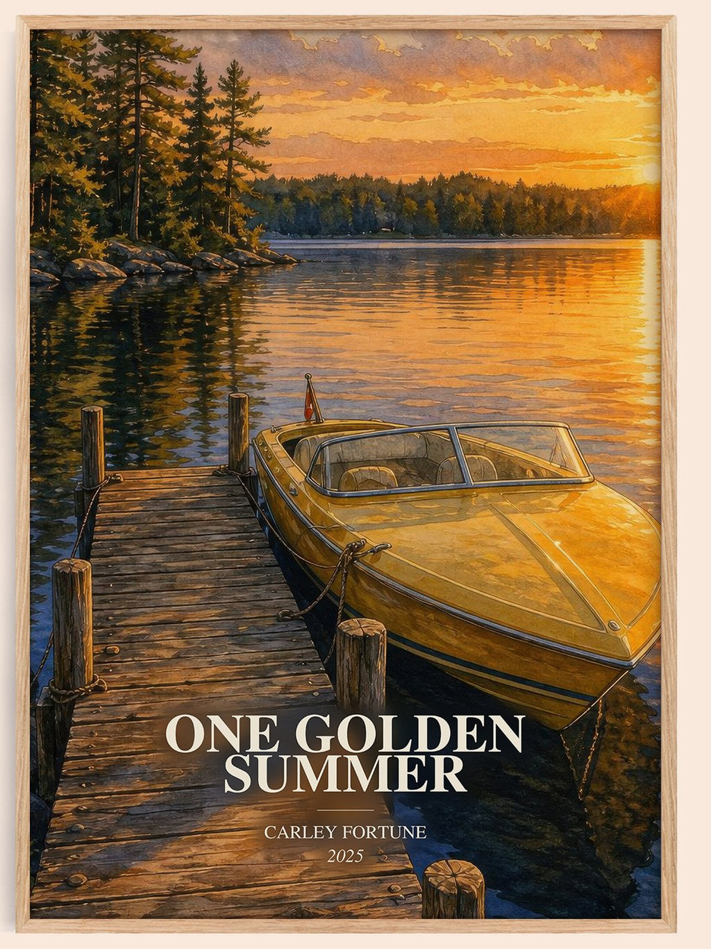 One Golden Summer watercolour book poster by Carley Fortune – framed literary art print