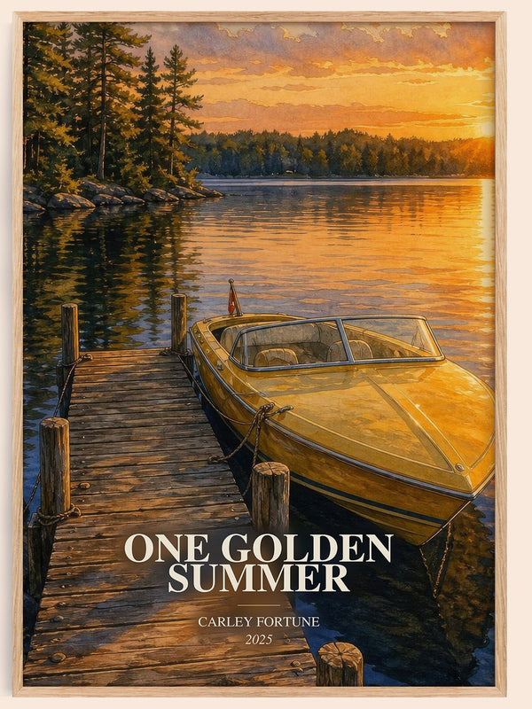 One Golden Summer watercolour book poster by Carley Fortune – framed literary art print
