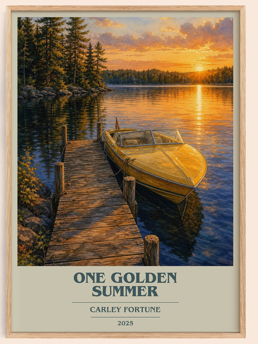 One Golden Summer book cover book poster by Carley Fortune – framed literary art print