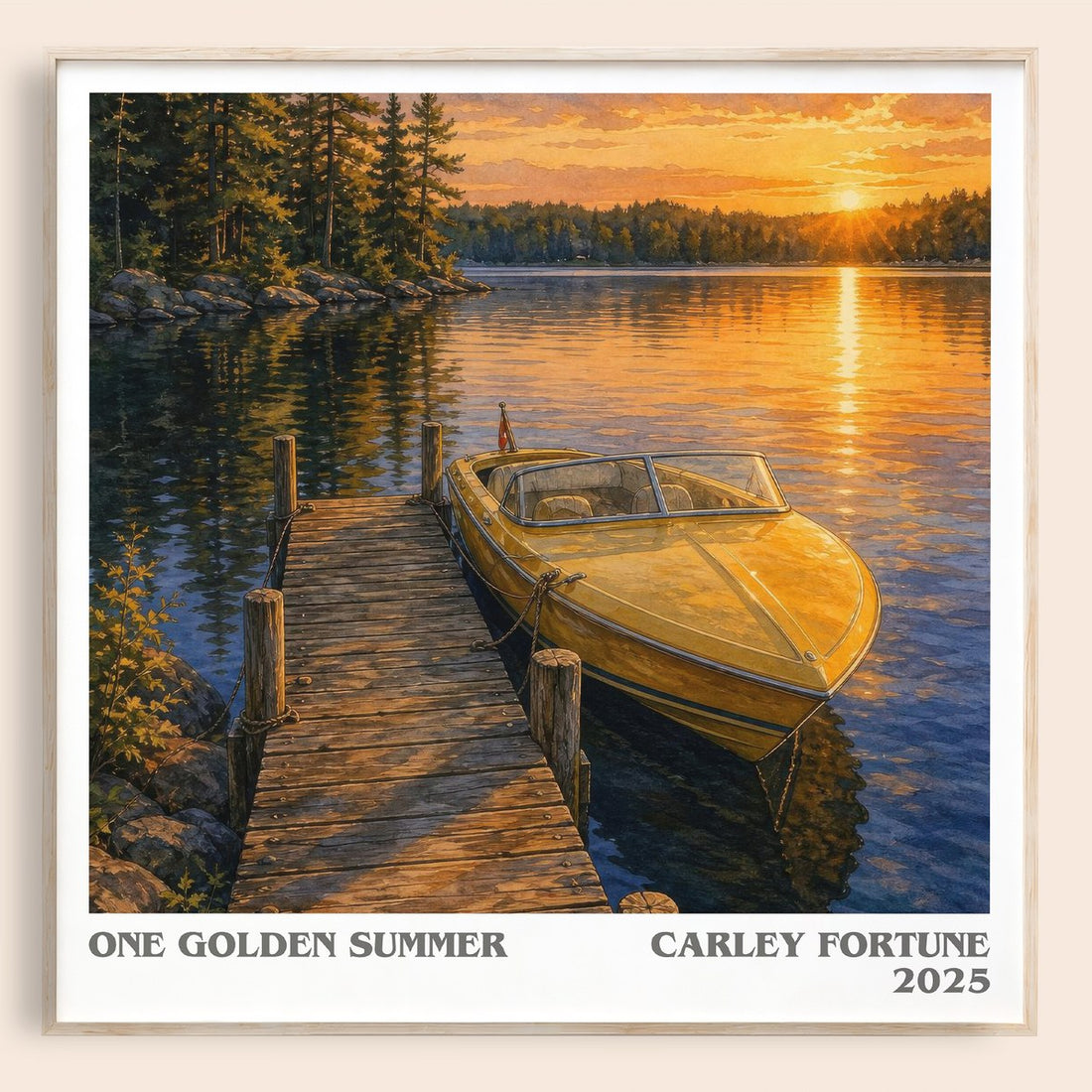 One Golden Summer literary book poster by Carley Fortune – framed literary art print