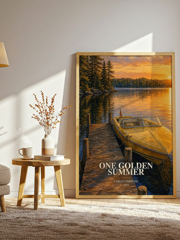 One Golden Summer watercolour print in frame leaning in hallway – romance wall art